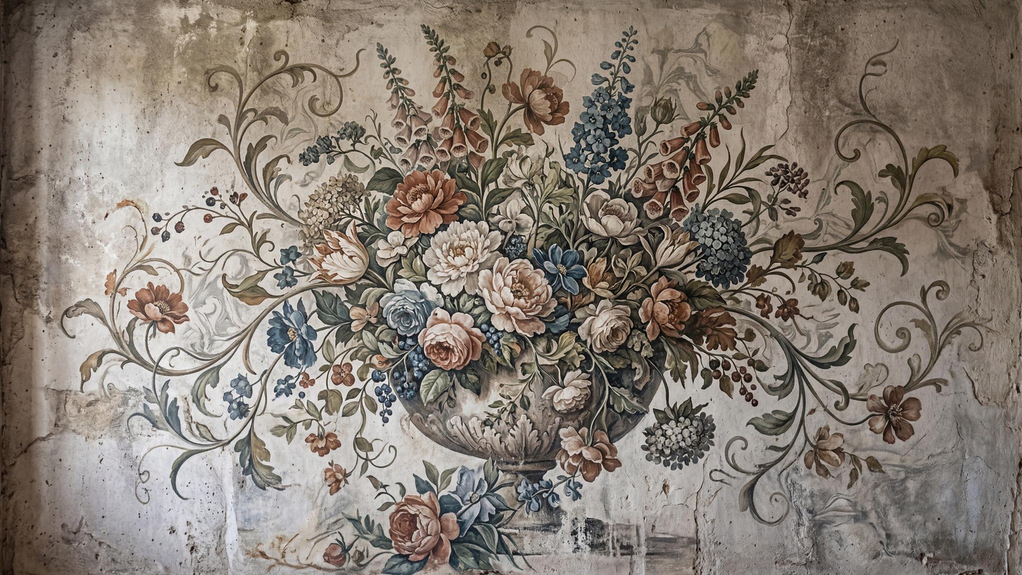Vintage Floral Fresko Duvar kağıdı
