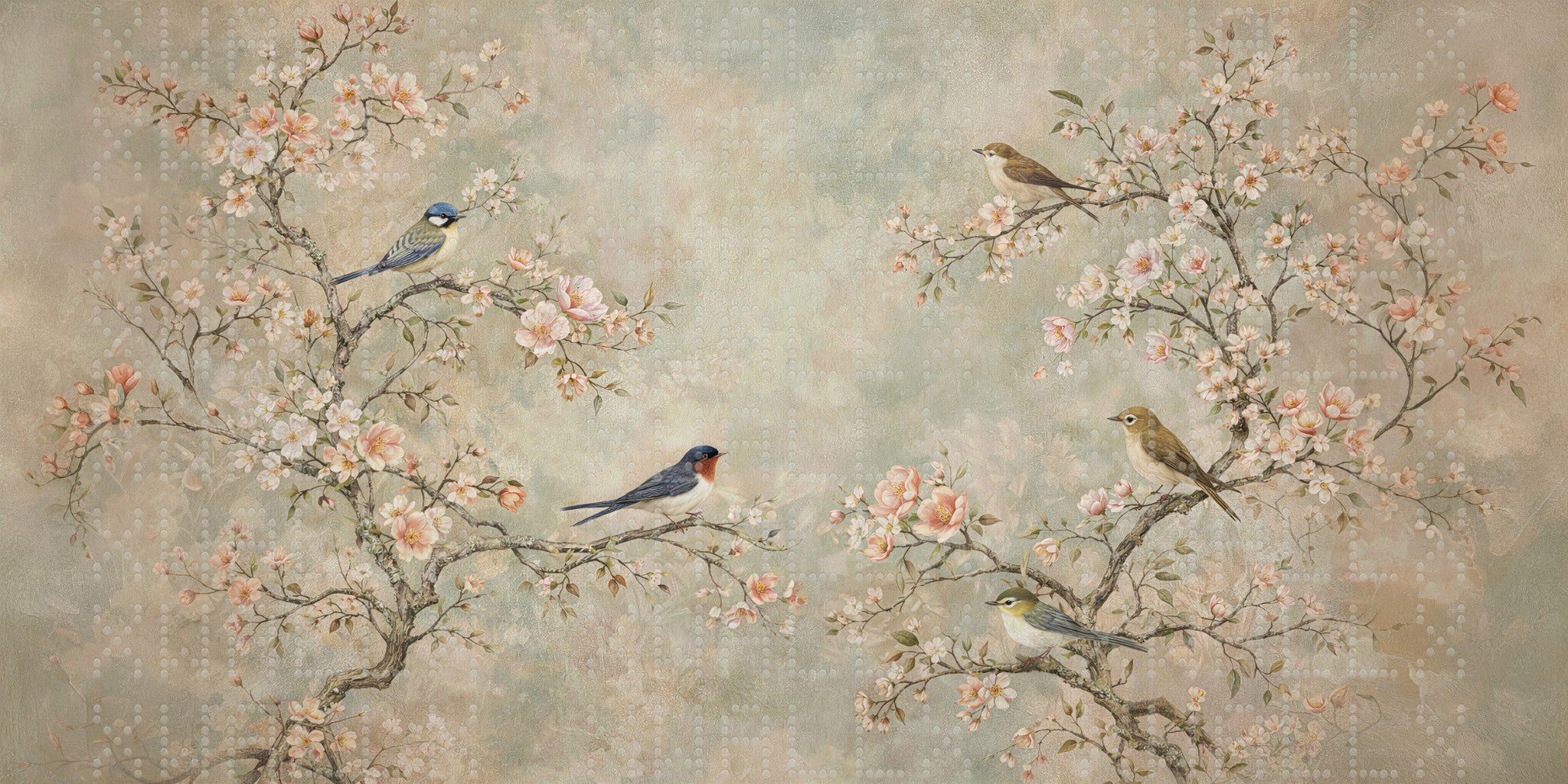 Blossoming Branches with Songbirds Wallpaper