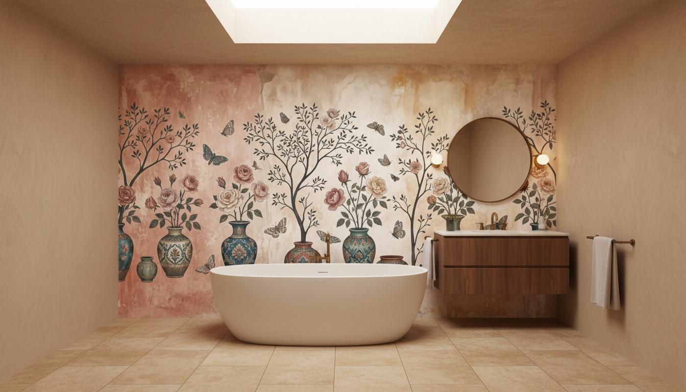Contemporary Peach wallpaper for Bathroom