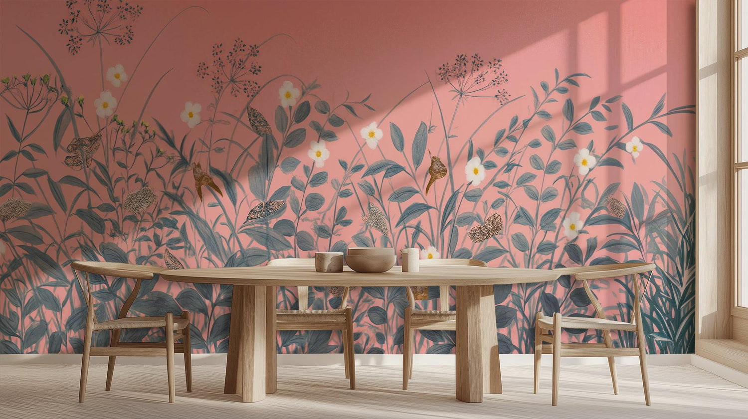 Eclectic Peach wallpaper for Dining Room