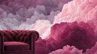 Whimsical pink cloudscape wallpaper for living room