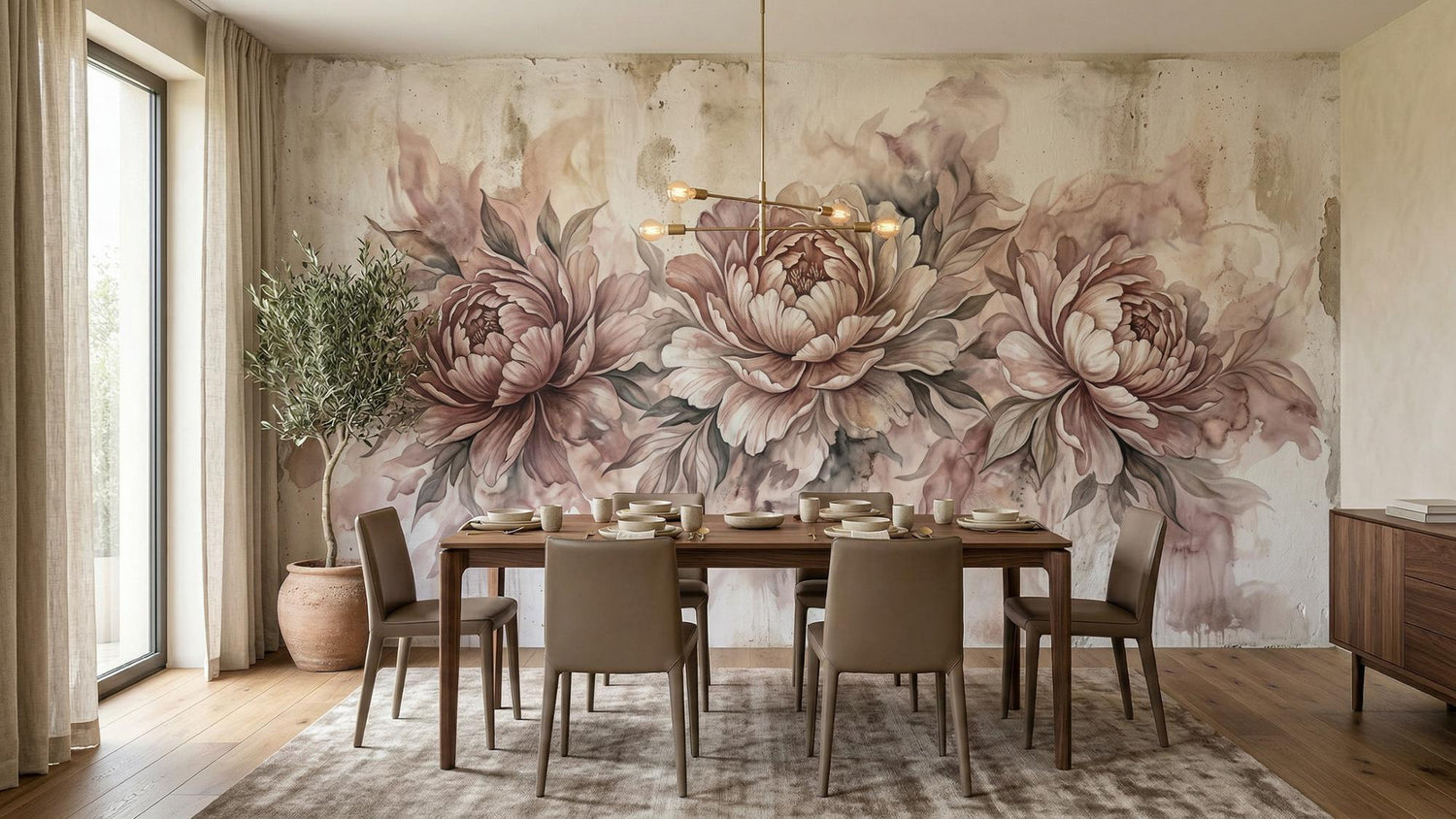 Contemporary Pink wallpaper for Dining Room