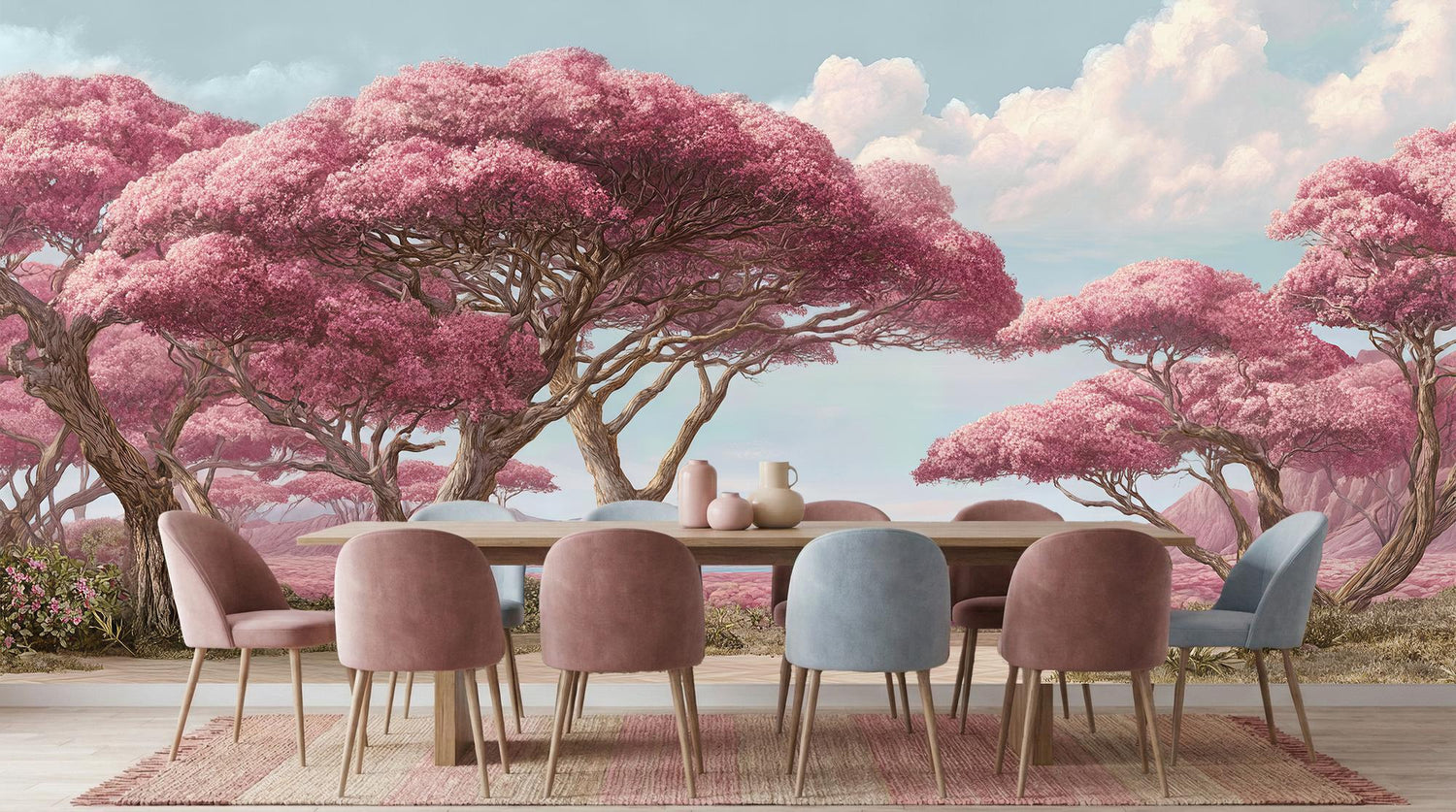 Contemporary Pink wallpaper for Dining Room