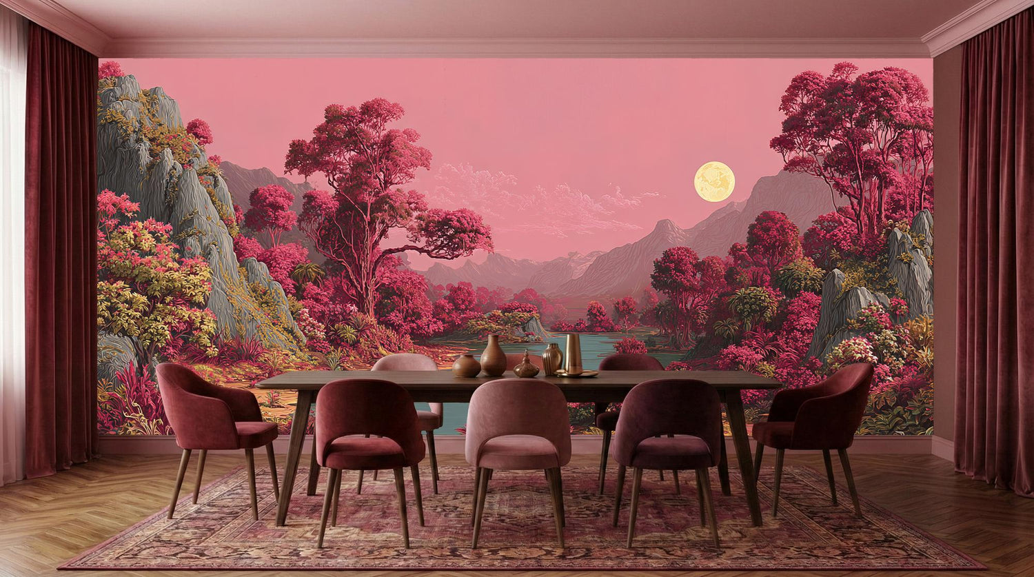 Contemporary Pink wallpaper for Dining Room