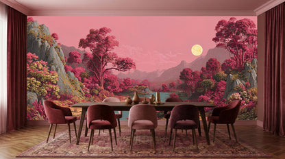 Contemporary Pink wallpaper for Dining Room