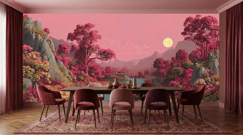 Contemporary Pink wallpaper for Dining Room