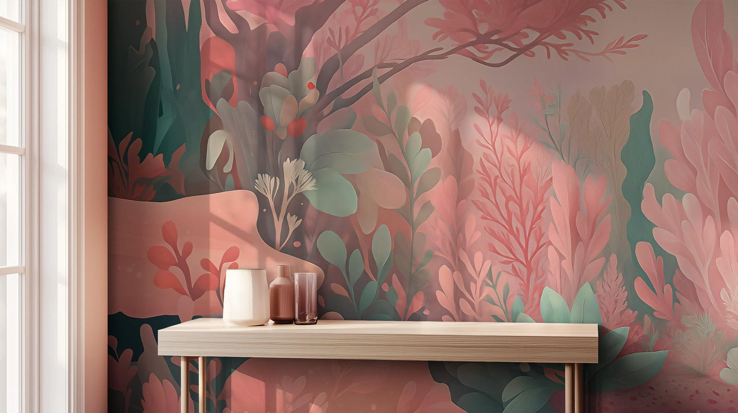 Contemporary Pink wallpaper for Living Room