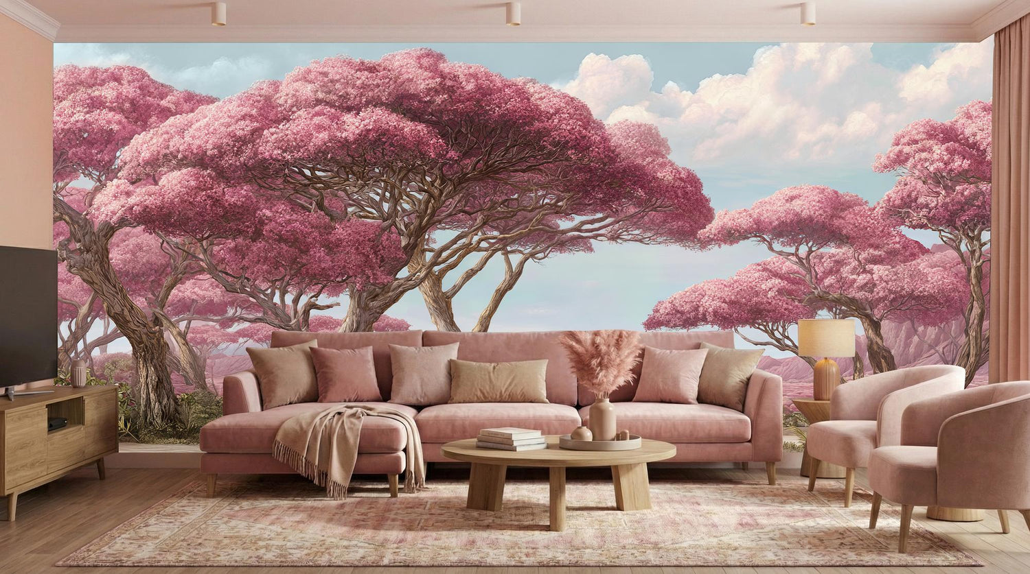 Contemporary Pink wallpaper for Living Room