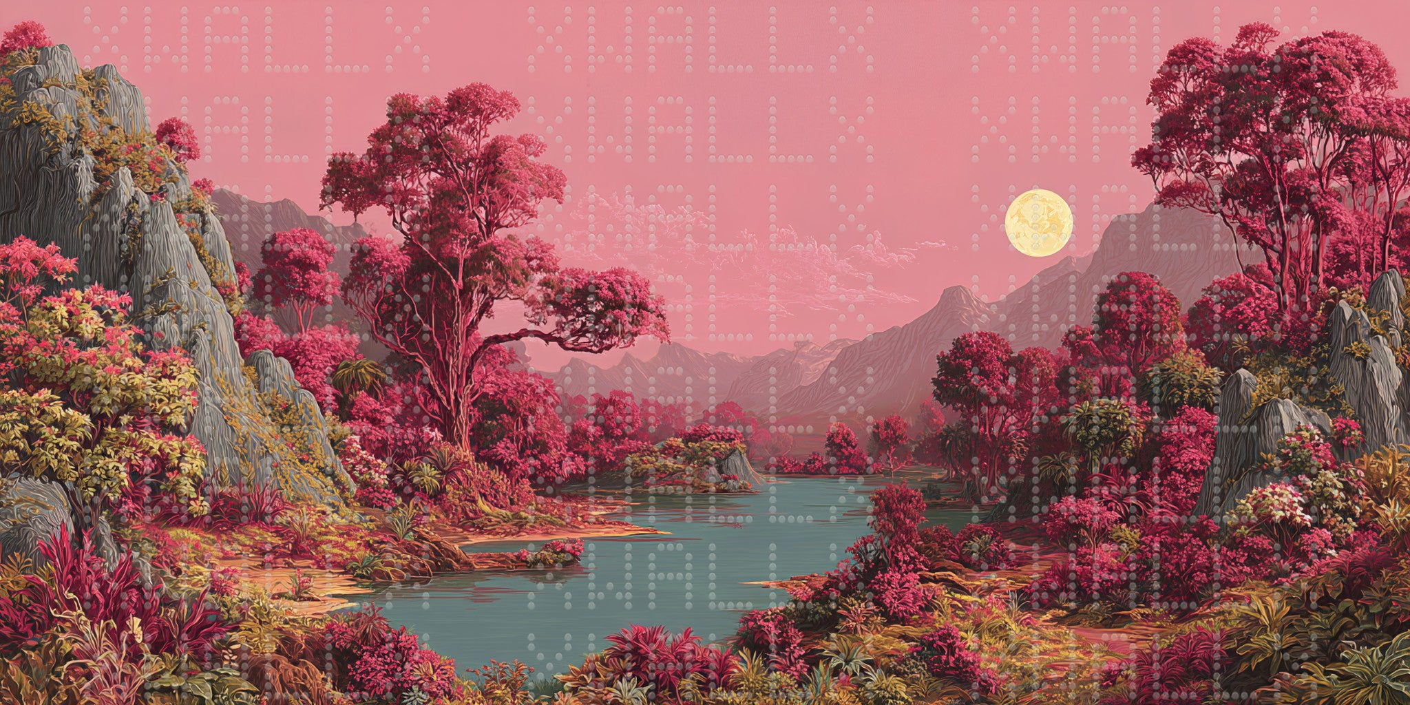 Moonlit Pink Landscape Wallpaper
