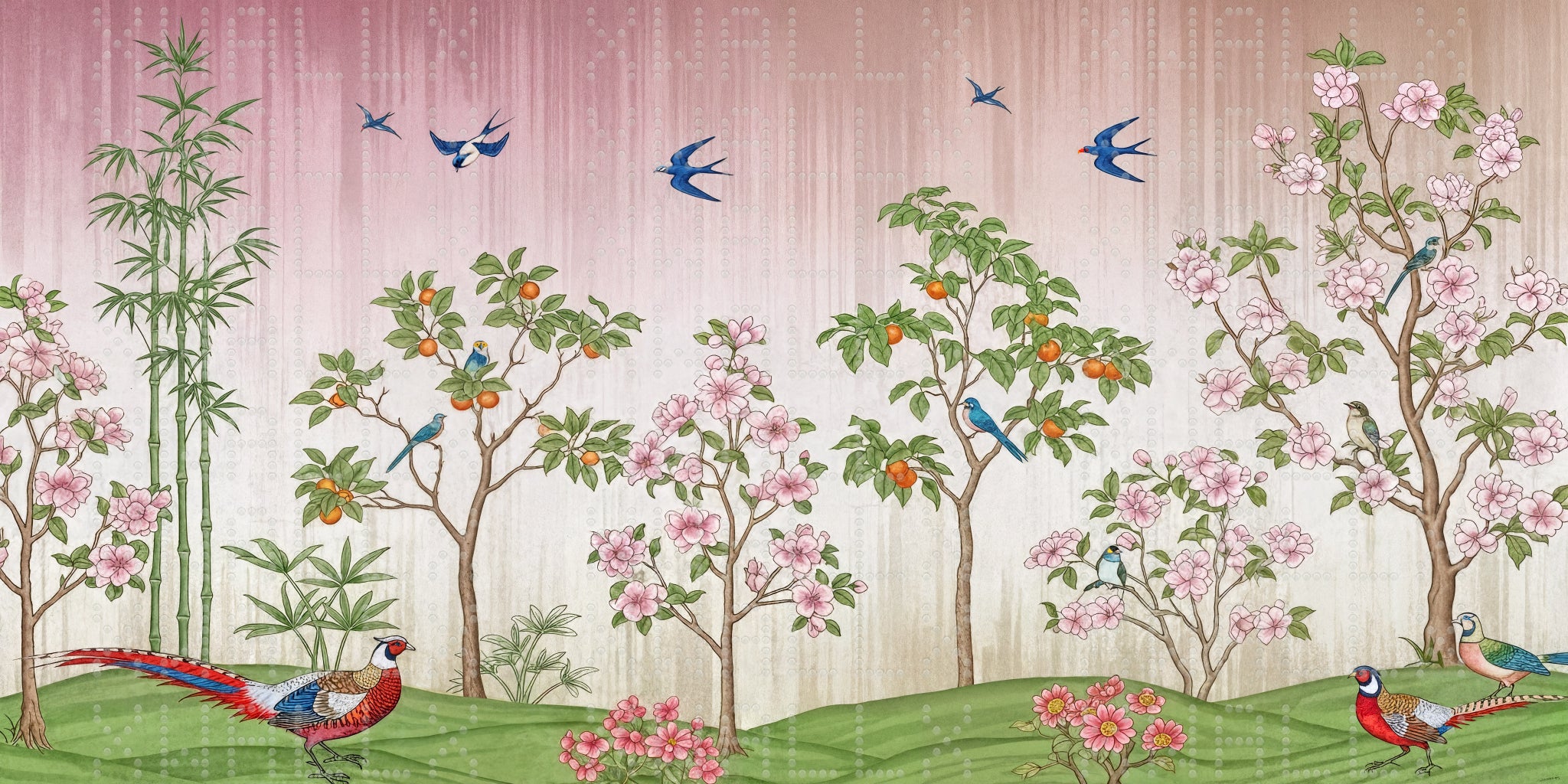 Vibrant Blossom and Bird Wallpaper