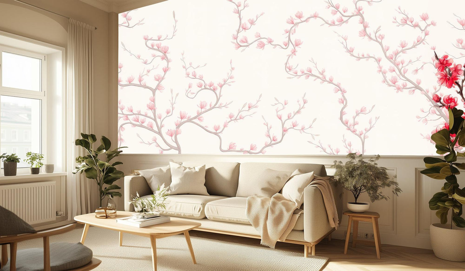 Contemporary Pink wallpaper for Living Room