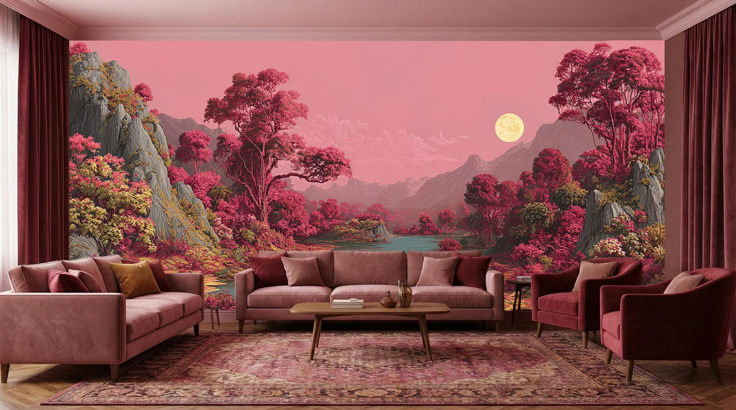 Contemporary Pink wallpaper for Living Room