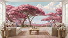 Contemporary Pink wallpaper for Living Room