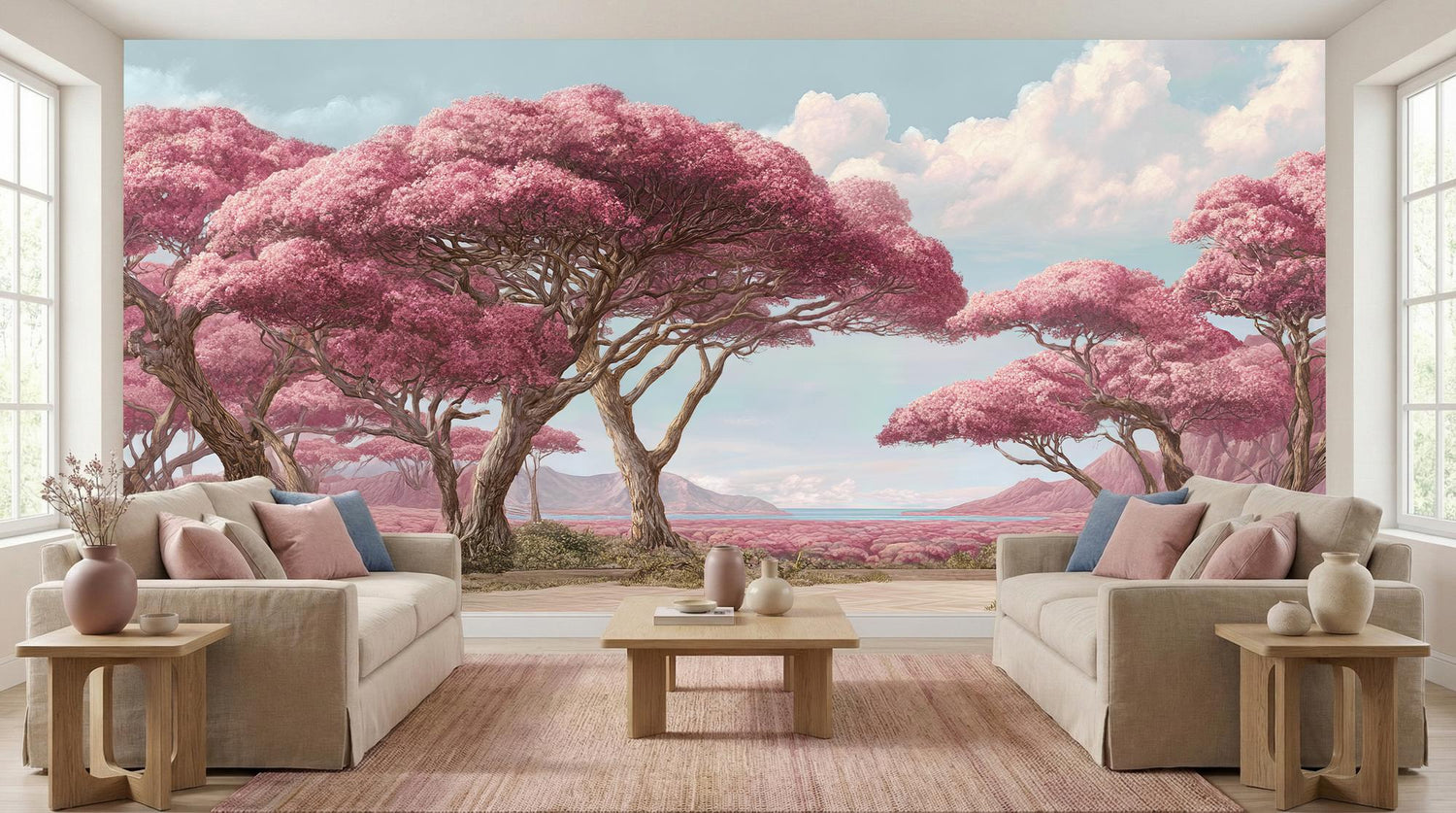 Contemporary Pink wallpaper for Living Room