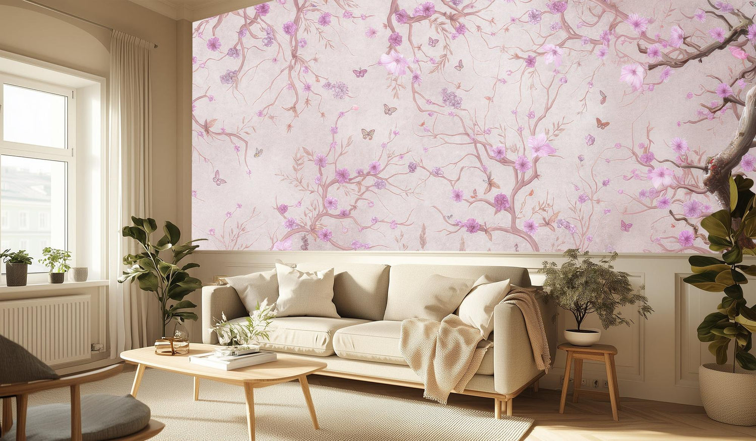 Contemporary Pink wallpaper for Living Room