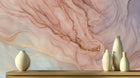Soft pink marble vein wallpaper with gold accents for bathroom