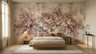 Blush peony floral wallpaper mural for a romantic bedroom wall