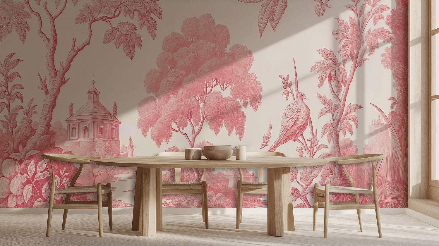 Traditional Pink wallpaper for Dining Room