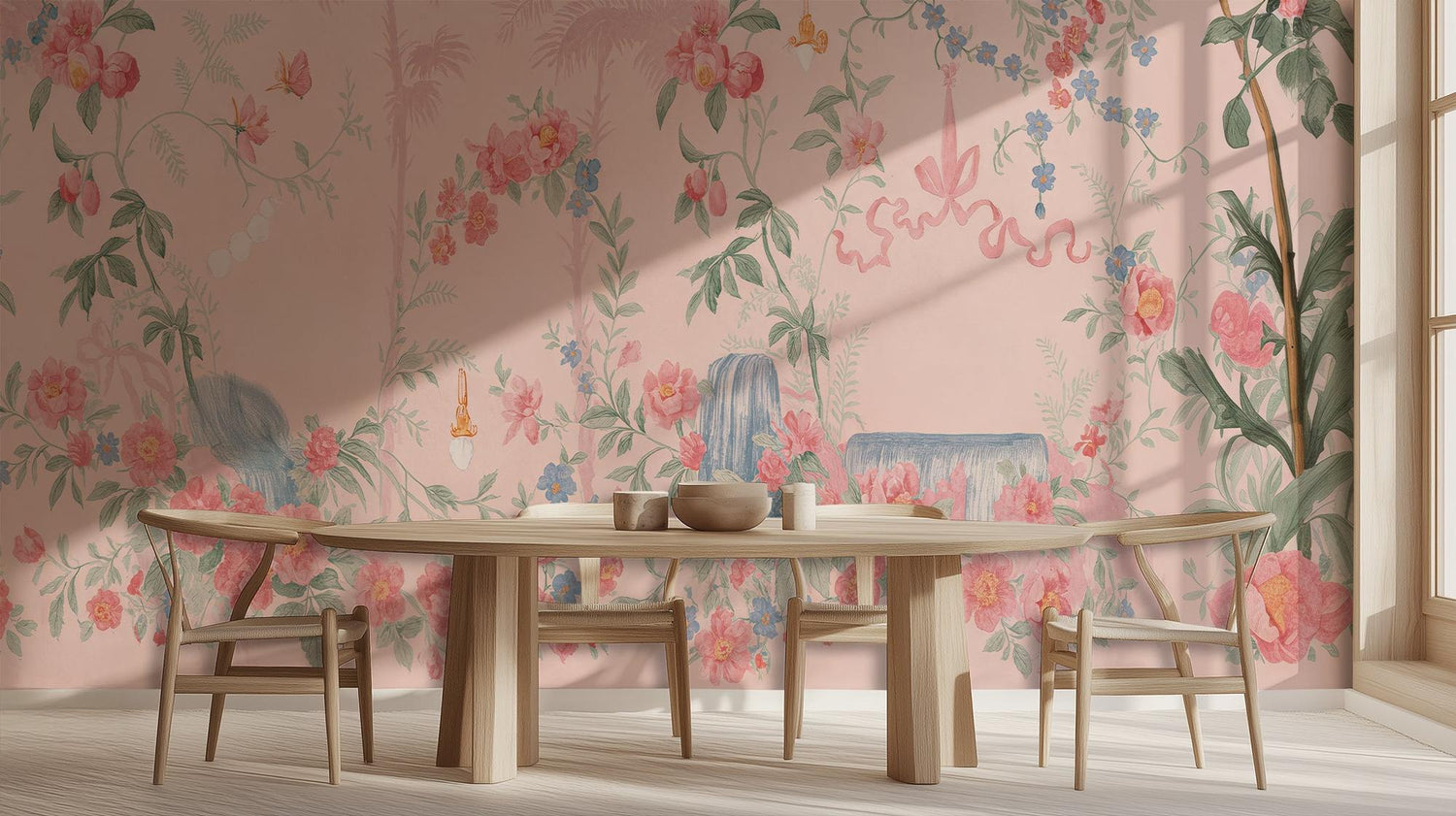 Traditional Pink wallpaper for Dining Room