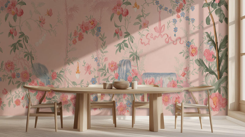 Traditional Pink wallpaper for Dining Room