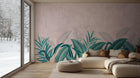 tropical Botanical Leaves purple wallpaper mural for a living room feature wall