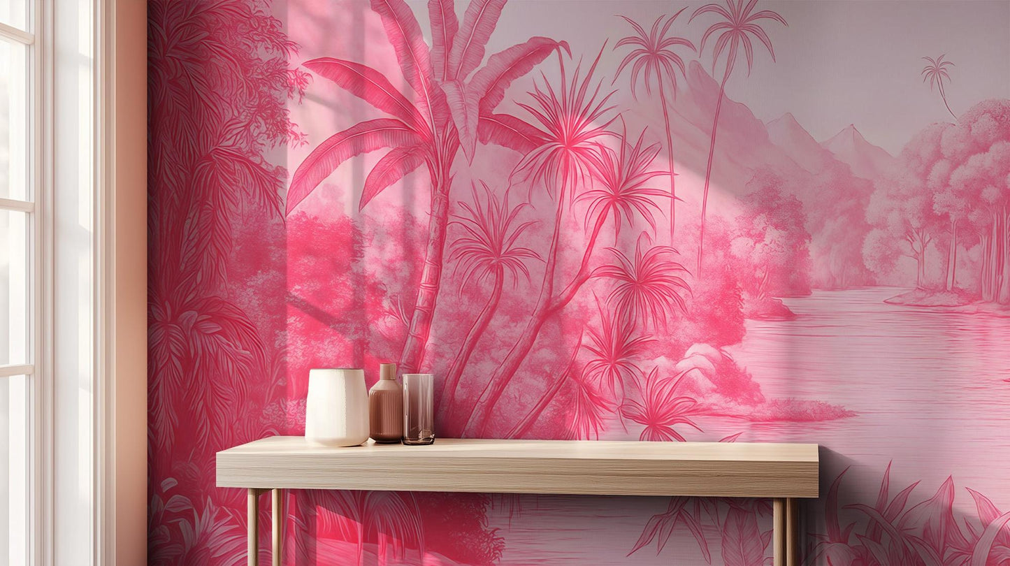 Tropical Pink wallpaper for Living Room