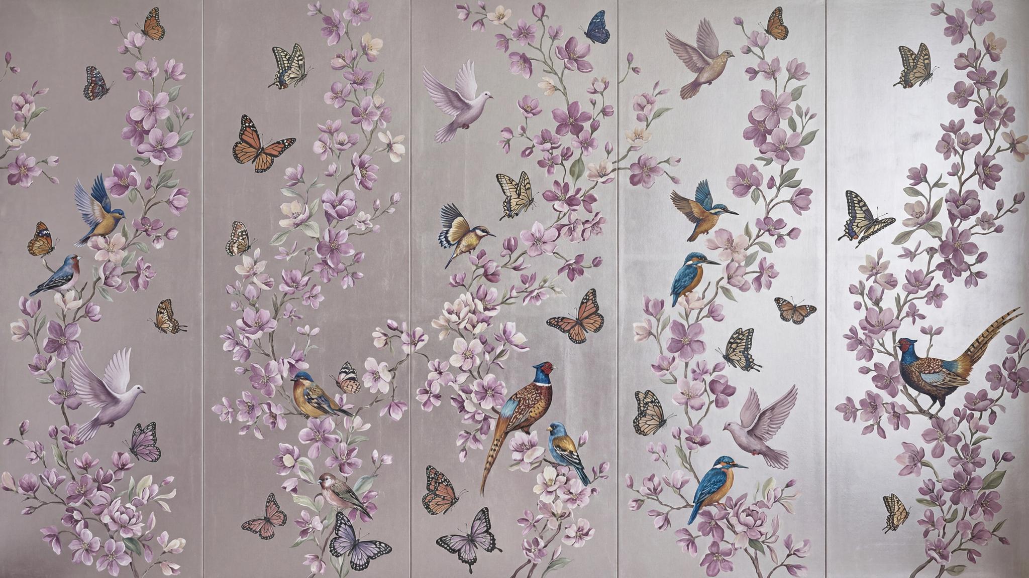 Narin Floral ve Kuş Uyumu Duvar Kağıdı