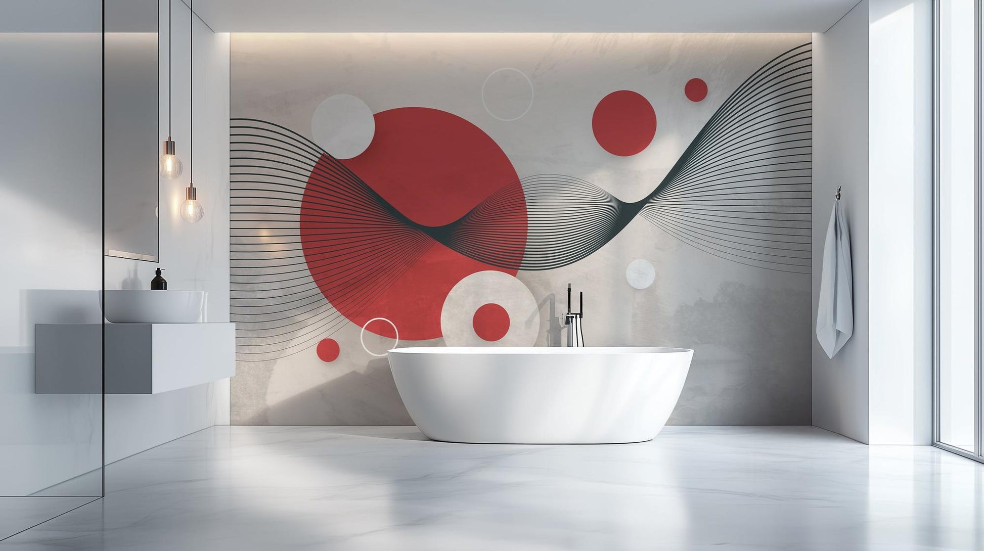 Abstract Red wallpaper for Bathroom
