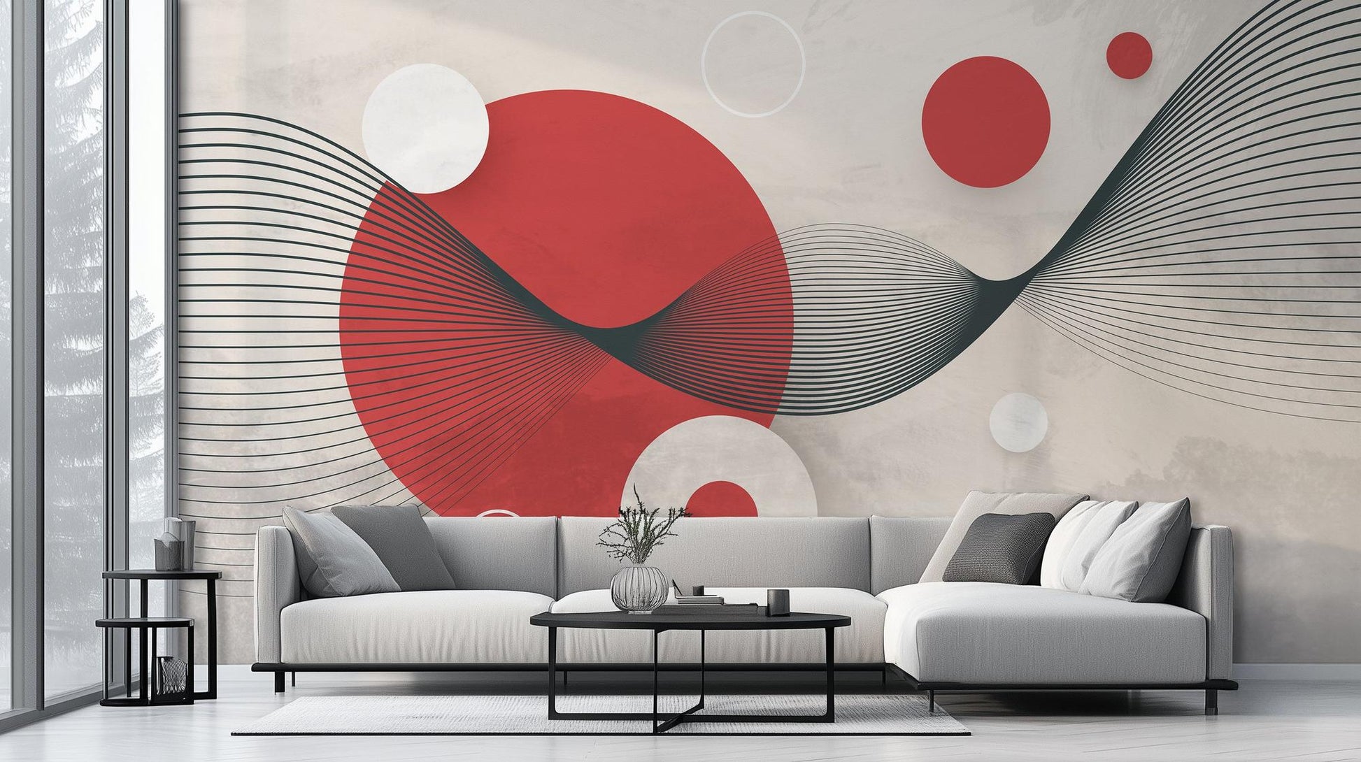 Abstract Red wallpaper for Living Room