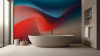 Dynamic Red and Blue Wave wallpaper mural for a bathroom feature wall