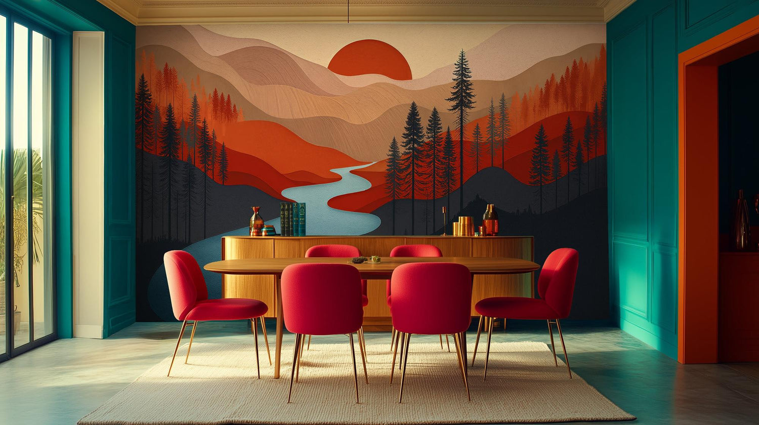 Contemporary Red wallpaper for Dining Room