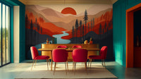 Contemporary Red wallpaper for Dining Room