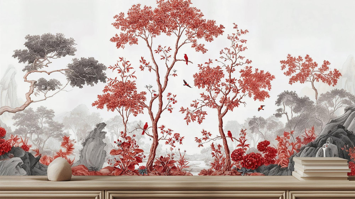 Contemporary Red wallpaper for Living Room