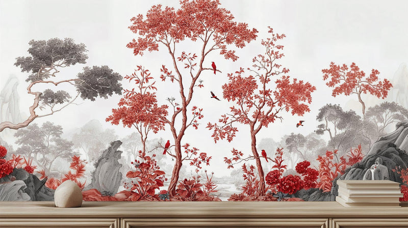 Contemporary Red wallpaper for Living Room