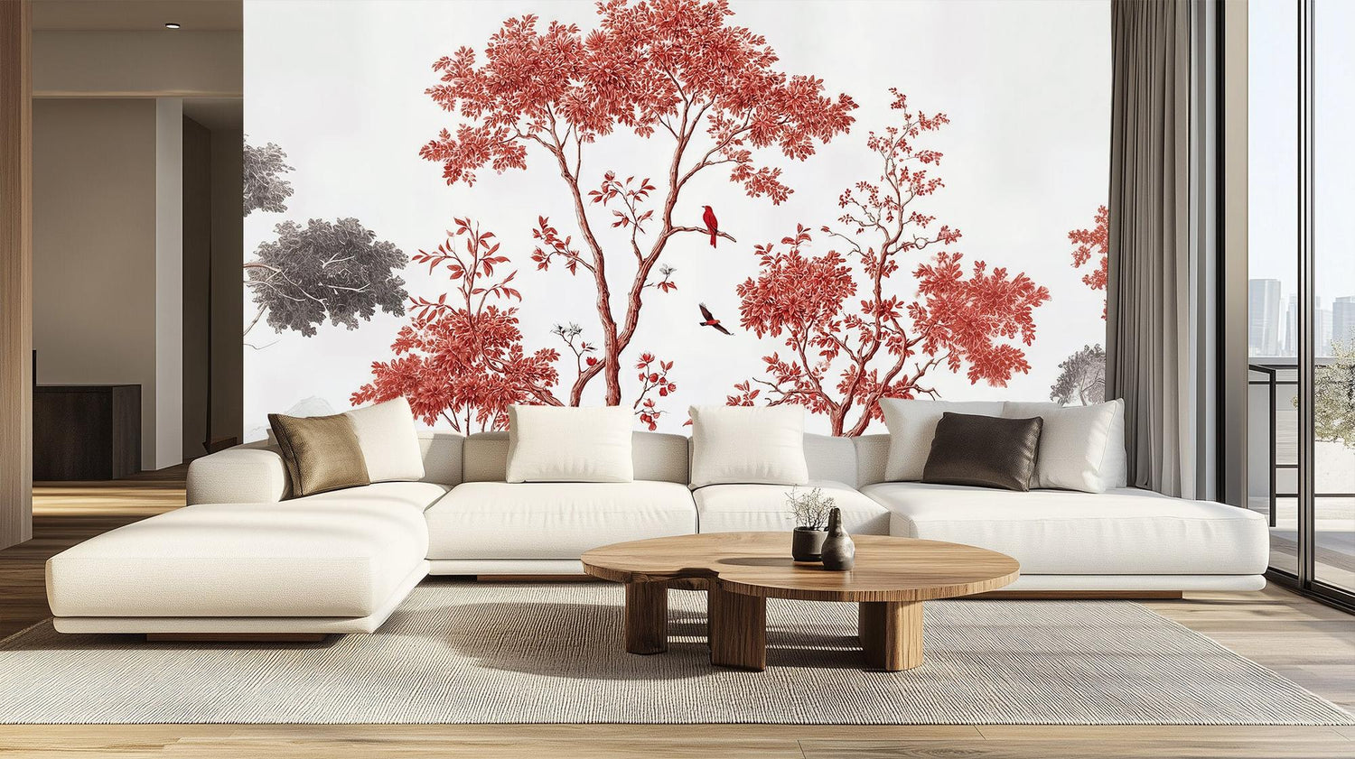 Contemporary Red wallpaper for Living Room