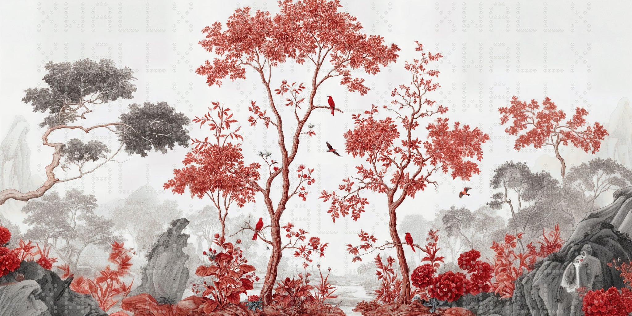 Crimson Branching Foliage Wallpaper