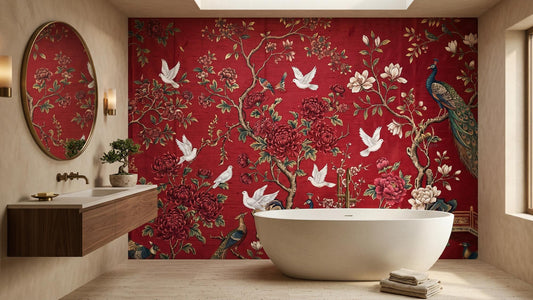 Traditional Red wallpaper for Bathroom