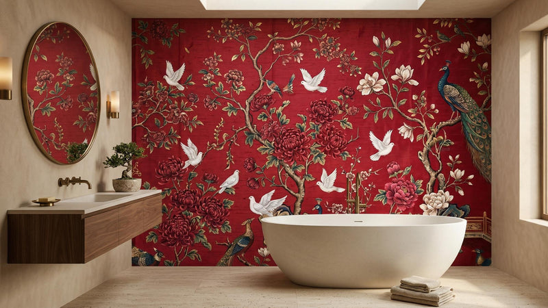 Banyo için Geleneksel Kırmızı duvar kağıdı