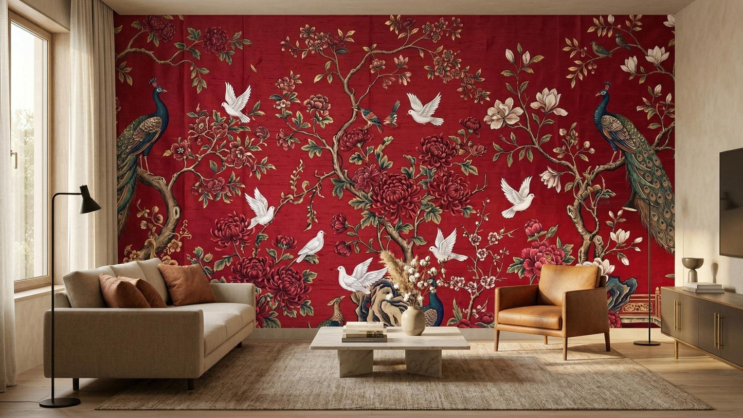 Traditional Red wallpaper for Living Room