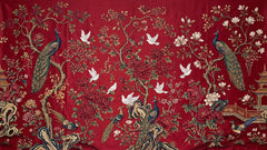 Crimson Peacocks and Blossoms Wallpaper