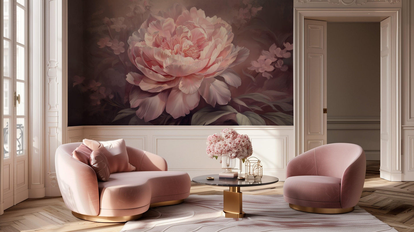 Pink Peony Rose wall mural - XWALLX