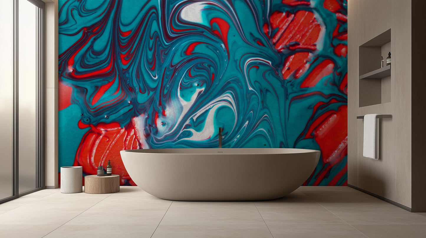 Abstract Teal wallpaper for Bathroom