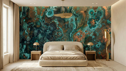 Abstract Teal wallpaper for Bedroom