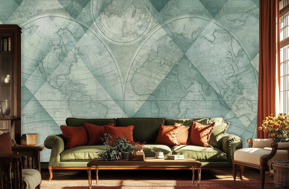 Abstract Teal wallpaper for Living Room