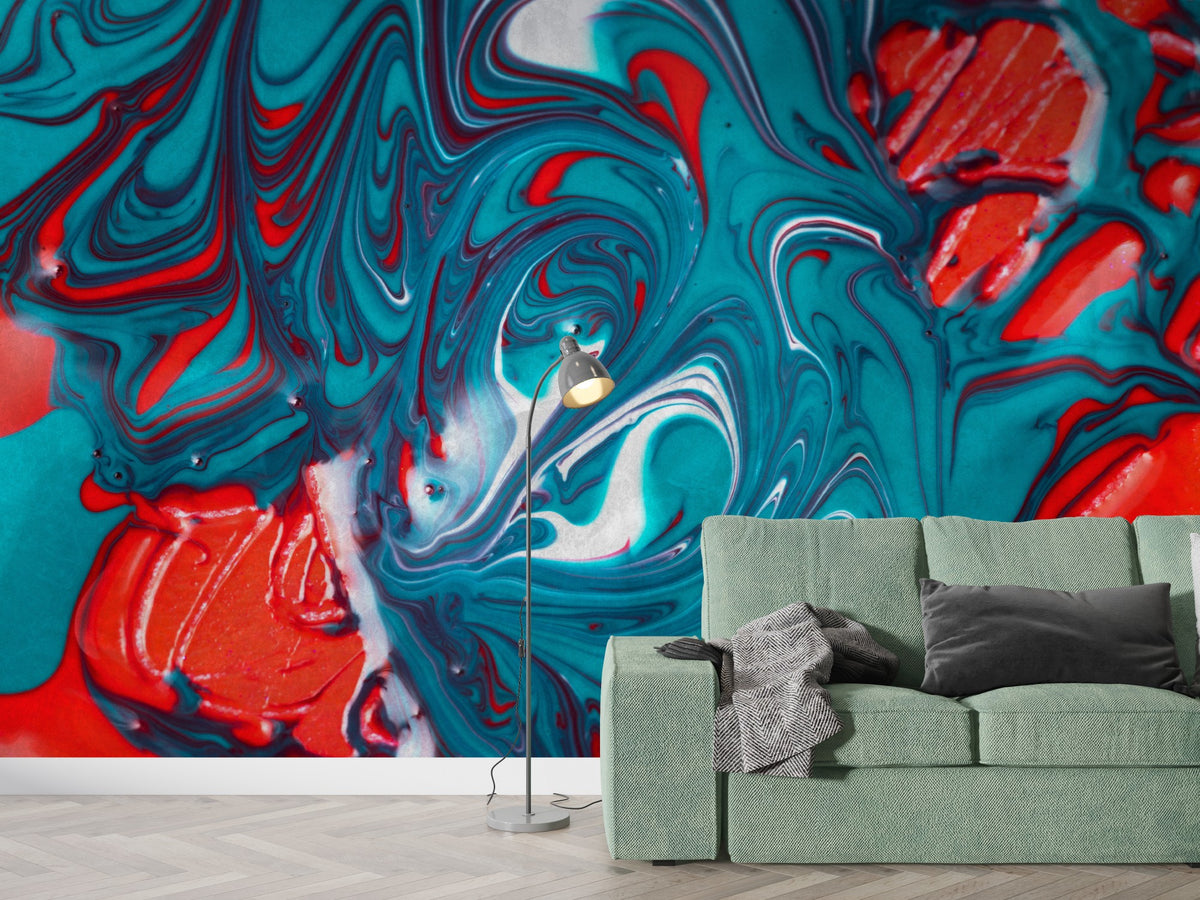 Abstract Teal wallpaper for Living Room