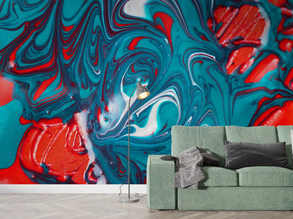 Abstract Teal wallpaper for Living Room