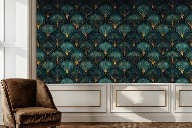 Art Deco Teal wallpaper for Living Room