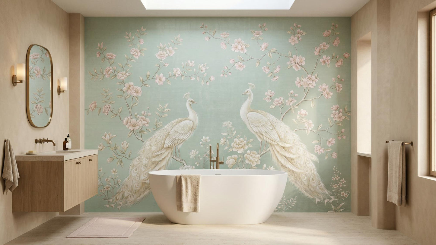 Art Nouveau Teal wallpaper for Bathroom