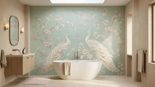 Art Nouveau Teal wallpaper for Bathroom
