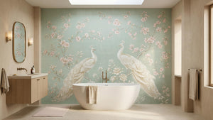Art Nouveau Teal wallpaper for Bathroom